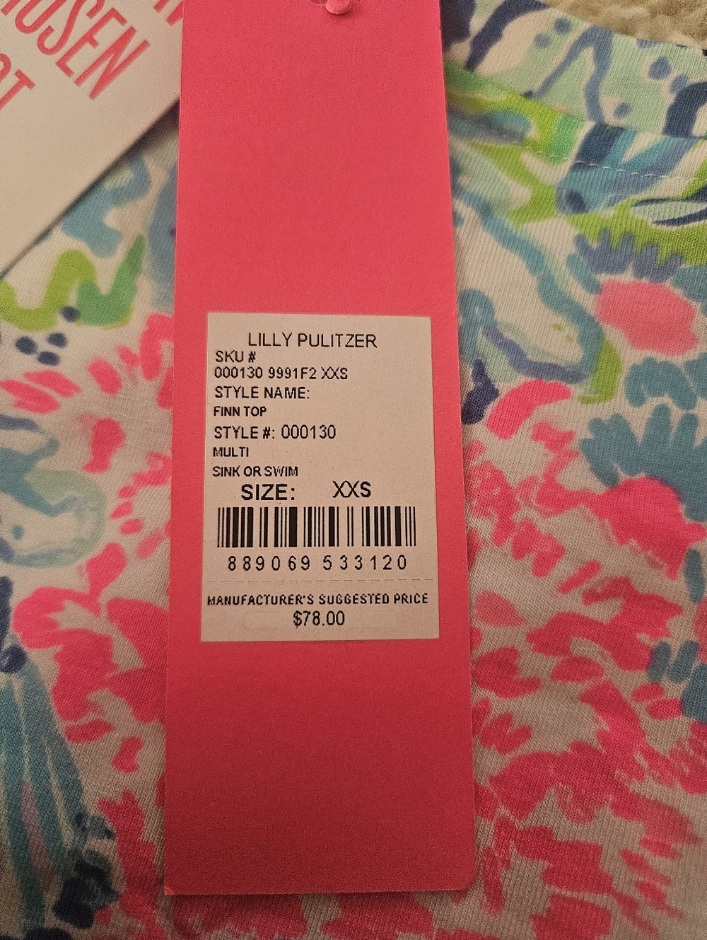 NWT Lilly Pulitzer Finn Long Sleeve Top Multi Sink Or Swim, Size XXS - Picture 4 of 4